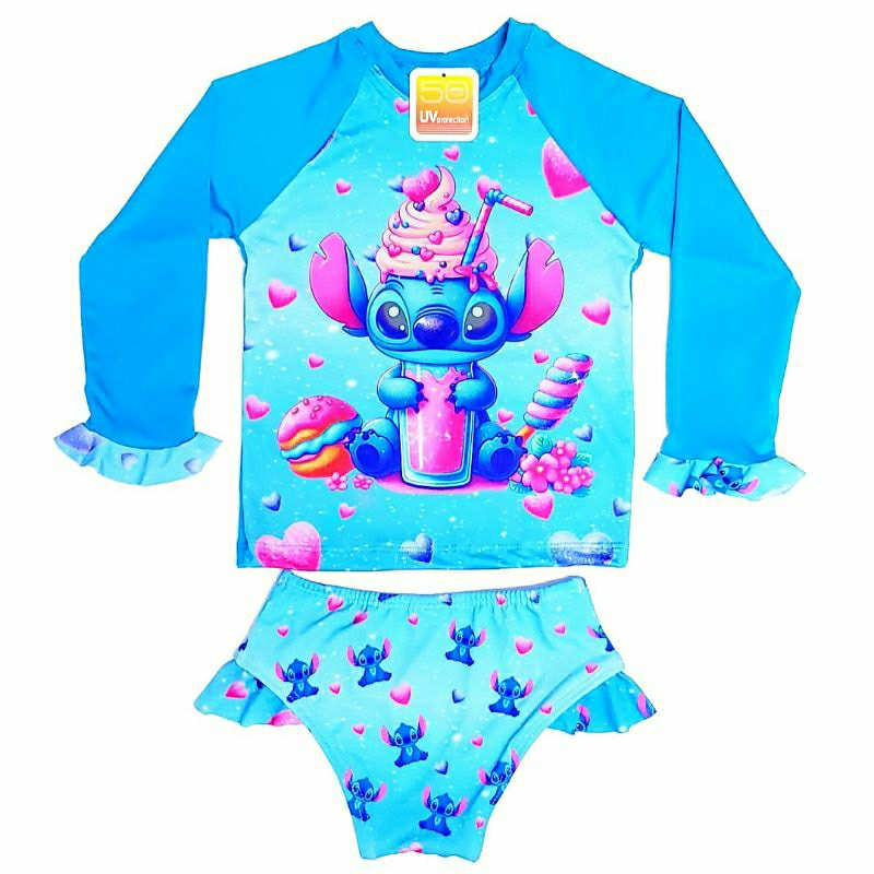 Conjunto Biquini Blusa Menina Infantil Praia Proteção Solar Uv Maiô Manga Longa Cumprida