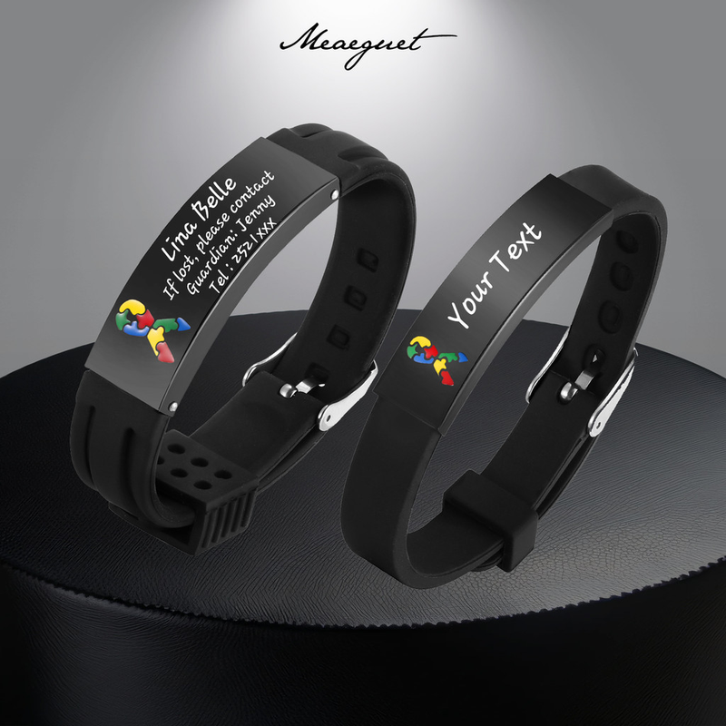 Meaeguet Pulseira Personalizada De Quebra-Cabeça Autismo Para Meninos , De Emergência Gravada Gratuita De Silcone